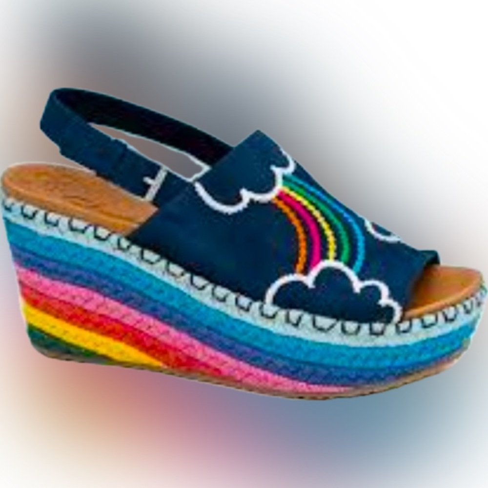 Sketchers Size 9 Rainbow Wedge Platform Espadrilles Festival Pride